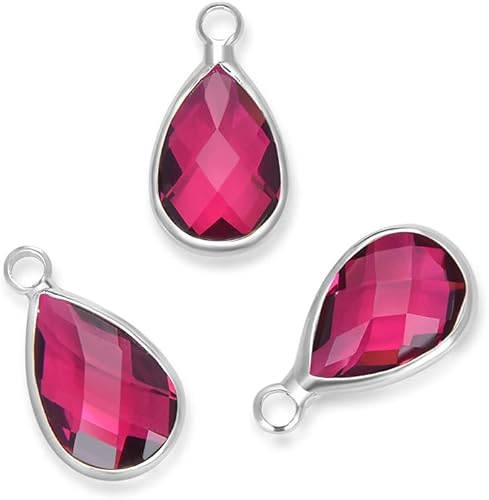 Adabele Colgante de gota de piedra natal de plata de grado A de 0.433 in, 0.551 in y 0.630 in para aretes personalizados, pulseras, collares,