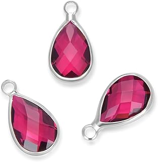 10pcs July Ruby Birthstone Charms 14x8mm Teardrop Crystal Beads Silver Plated Brass for Jewelry Craft Making CCP15-7