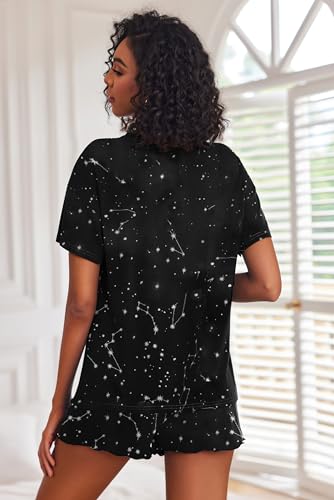 Image of Ekouaer Pajamas Set for Women Short Sleeve Lounge Set 2 Piece Loungewear PJs Soft Cute Lightweight Sleepwear