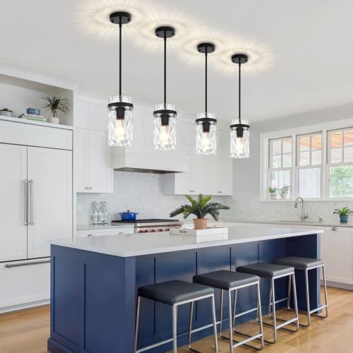 ZSMIHDOH Black Pendant Lights Kitchen Island, 2-Pack Modern Hammered Glass Pendant Lighting Over Island, Hallway Ceiling Light Fixtures Hanging Pendant Lights for Dining Room Bathroom Entryway by ZSMIHDOH - Used condition - Image 2