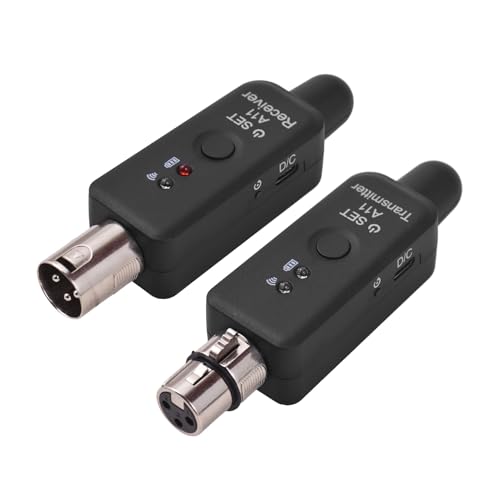 HXBER Sistema de Micrófono Recargable Inalámbrico 2.4G con Transmisor y Receptor XLR para Mezcladora de Audio, Guitarra Eléctrica, Bajo y Parlante PA, Modos Ajustables, Micrófono Dinámico