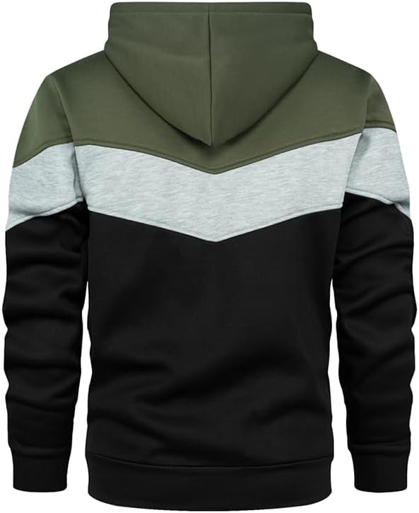 Men's Novelty Color Block Hoodie with Pocket Long Sleeve Pullover Fleece Casual Sweatshirt - Image 4