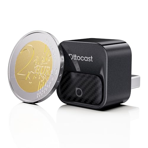 OTTOCAST Mini Core 2 en 1 Adaptador Inalámbrico CarPlay & Android Auto, WiFi 6 & Bluetooth 5.4, Botón Inteligente para Desconexión & Cambio Fácil, USB A/C para Autos CarPlay/Android Auto de Fábrica