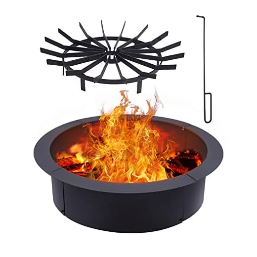 Fire Pit Ring with Grate Rack, Ohuhu Heavy Duty Steel Fire Ring for Outside Firepit Insert with Porker for Grilling Camping In-Ground Campfire Pit, Liner Rim 30" Inner/36 Outer for Backyard Patio