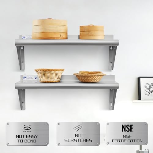 Image of Hally Stainless Steel Shelf Wall Mounted Metal Shelf Wall Shelf 10 x 24 NSF Heavy Duty 250 lb Capacity, Commercial Wall Mounted Storage Rack for Kitchen, Garage, Laundry Room 2 Pack