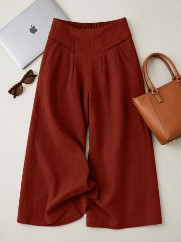Image of Womanista Women's Relaxed Fit Pure Cotton Linen Flared Palazzo Pants for Woman | Wide Leg Casual Trouser with Pockets | Plazo pants for Women | High Waist Office & Travel Wear (Available in plus size)