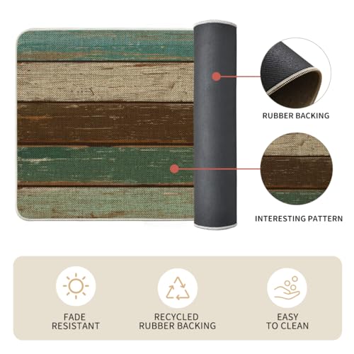Artoid Mode KITCHENMAT-RUBBER-REGULAR-4373118-041 Green Retro Rustic Wood Texture Kitchen Mats Set Of 2, Home Spring Summer Decor Kitchen Rugs thumb #4