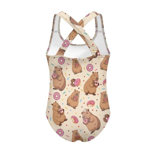 Image of Girls One Piece Swimsuits Summer Quick Dry Crewneck Beach Bathing Suit Cross Shoulder Strap Swimwear 5-14 Years