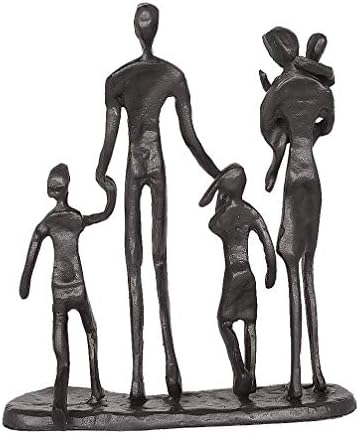 Aoneky Metal Family Art Sculpture, Rustic Abstract Cast Iron Figurines Home Office Decoration Statue (Family of 5 Walk)