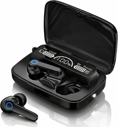 Image of M19 Wireless Earbuds, Black, with LED Power Level Display, Wireless Charging Case, Touch Control