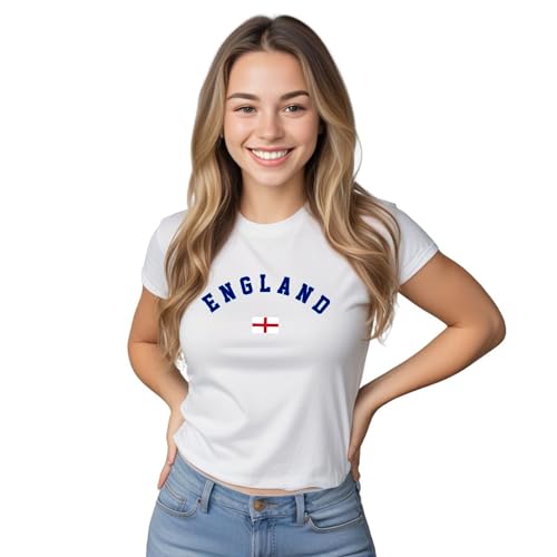 England Baby Tee for Women St Georges Cross English Football Short T Shirt, S, White