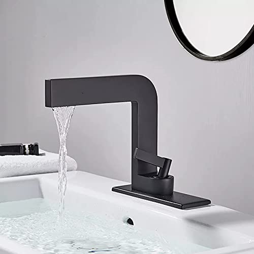 Robinet mitigeur cascade en laiton noir mat pour lavabo