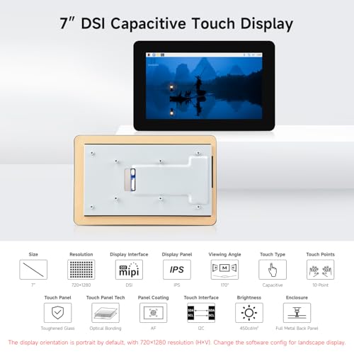 Image of waveshare 7inch DSI Capacitive Touch Display, Compatible with Raspberry Pi 5 /4B /3B /CM3 /3+ /4, 720x1280, IPS Panel, Optical Bonding Toughened Glass Panel, 10-Point Touch, Anti-Fingerprint Process