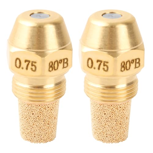 Brass Fuel Oil Burner Nozzle .75 80B for Delavan Beckett Oil Burner, Universal Solid Cone B Replacement Oil Nozzle 0.75 GPH 80 Degree Spray w/Fine Sintered Filter - 2 Pcs