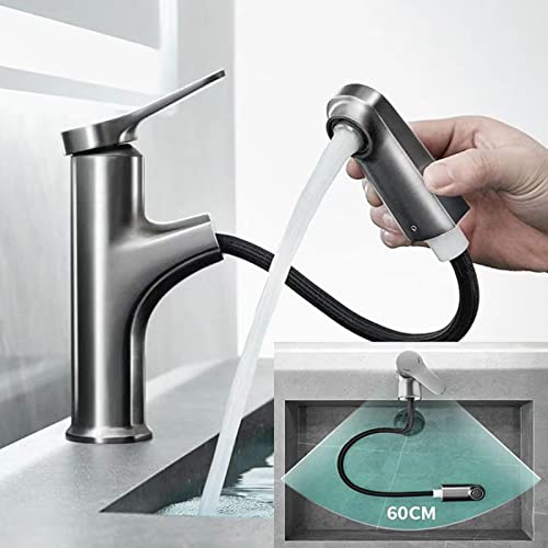 Robinet de salle de bain mitigeur lavabo noir extractible pivotant 360