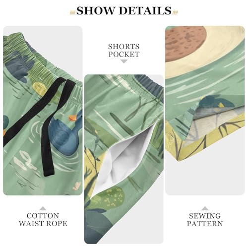 Men's Short Pajama Bottoms Green Duck Cartoon Home Casual Sleep Pants3