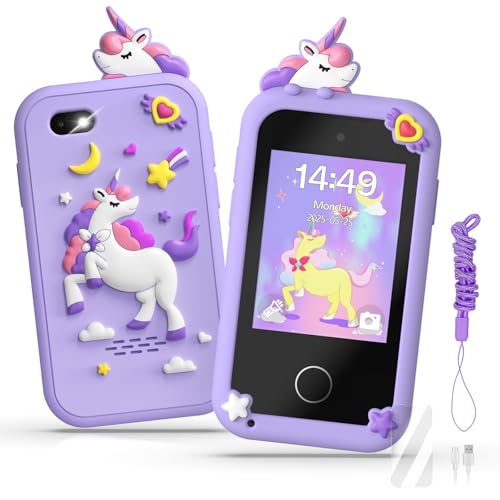 Kids Smart Phone Toys for Girls,Christmas Birthday Gifts for Girls Age 3-10 Kids Cell Phone Toys with 2.8' Touchscreen 20 Learning Games Dual Camera Music Player, 8G SD Card