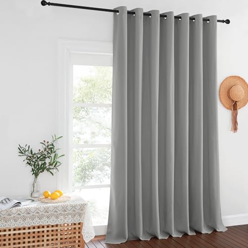 NICETOWN Blackout Sliding Door Curtain 120 inches Long, Grommet Top Thermal Insulated Extra Wide Room Divider Window Treatment for Patio/French Door, W100 x L120, 1 Panel, Silver Grey
