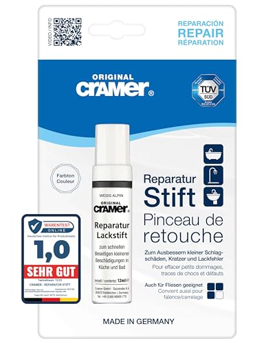 Cramer Reparatur Lackstift weiss alpin - hochwertiger Sanitärlack für Keramik, Emaille & Acryl. Ideal für Badewannen, Waschbecken & Fliesen - schnelle und einfache Ausbesserungen im Bad