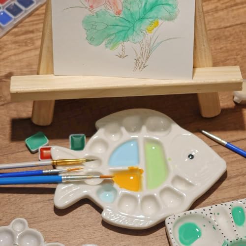 Image of Unique Fish Shape Ceramic Watercolor Palette, White Mixing Tray for Artists | Porcelain Paint Palette Fishtail Pen Rest Design, Desktop Decoration Storage, Easy to Clean, Gift for Painting Enthusiasts