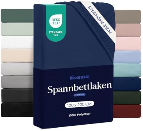 Dreamzie - Spannbettlaken 100x200cm - 100% Mikrofaser - Steghöhe 35cm | Dunkelblau · Ultraweich · OEKO-TEX Zertifiziert · Leintuch · Für hohe Matratzen · Atmungsaktiv · Pflegeleich