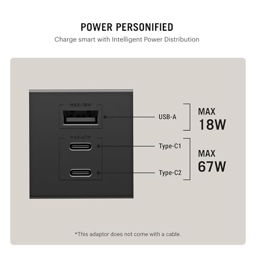 Image of DailyObjects POP 67W Triple Port GaN Charger Adapter with Foldable Pins|USB-C Dual Port & Type A Power Output|Fast Charging|Support iPhone 12 13 14 15 16 pro Max,ipad,Samsung,MacBook M1 M2-Black