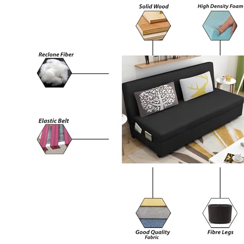 Image of Divano 3 Seater Sofa Cum Bed for Living Room (Black) Premium Fabric Sofa