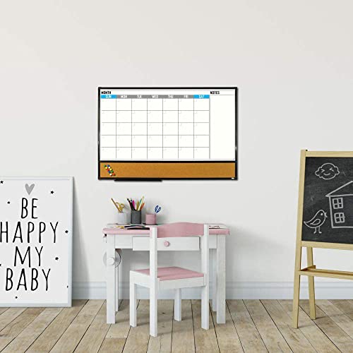 Xboard Dry Erase Calendar Whiteboard 36 X 24 - Combo White Board Calendar Monthly, Magnetic White Board + Corkboard With Black Aluminum Frame, 10 Colorful Push Pins & Marker Tray Included #TOP2
