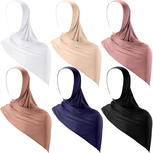 Handepo Instant Jersey Hijab for Women Muslim Head Scarf Lightweight Long Soft Hijab Shawl Stretch Scarf Wrap(Multicolor,6 Pcs)