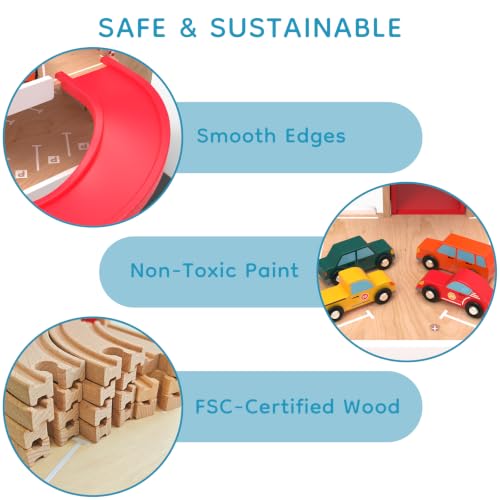 Image of Wooden Parking Garage Toy Set for Toddlers Ages 3-5