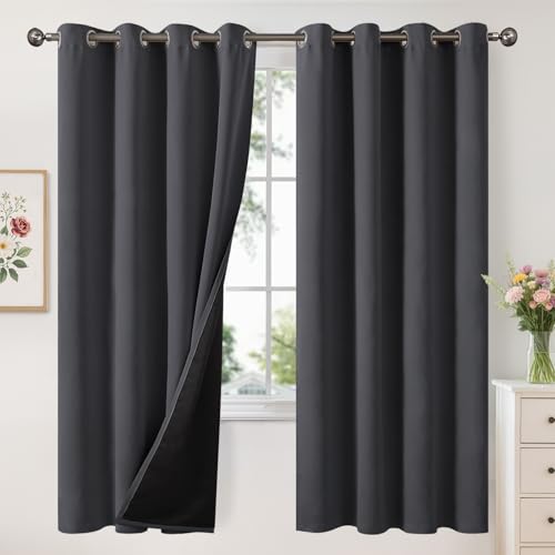 Image of YoungsTex Blackout Curtains 52 X 72 Inch Length for Bedroom, Insulated Black Out Drapes with Grommet Thick Double Layer Energy Saving for Living Room, Dark Grey, 2 Panels