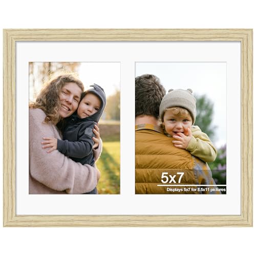 Image of DUENPY 8.5x11 Double 5x7 Picture Frame Double Picture Frame Displays Two 5x7 inch Photos Available Horizontal Wall Mounting Display and Vertical Wood Color