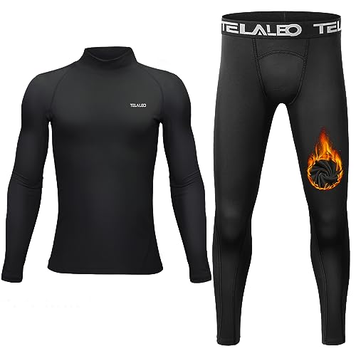TELALEO - TELALEO Boys' Girls' Long Sleeve Compression Shirts Thermal Fleece Lined Kids Athletic Sports Tops Leggings Baselayer Set L - -15%