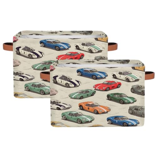 Race Cars Storage Baskets for Organizing, Fabric Collapsible Storage Bins Box Cool Decorative Toy Organizer Baskets for Closet Shelves Gift Basket 2Pcs