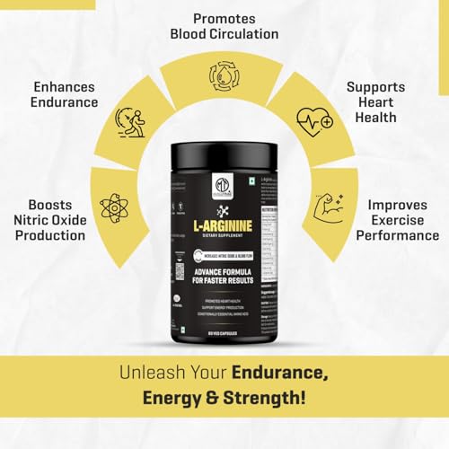 Image of MuscleTrail L-ARGININE Capsules - 60 Pcs Vegetable Cellulose for Better Workout Performance | Promote Nitric Oxide and Healthy Heart Arginine Capsules For Men And Women