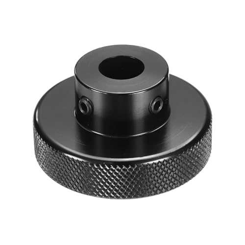 uxcell Anodization Aluminum Alloy Handwheel 10mm Bore 50mm OD Knurled Knob Turning Handle with Wrench for Milling Machine Lathe Slide Displacement Platform, Black