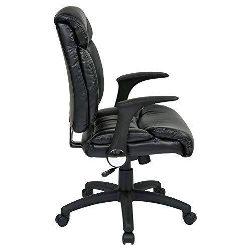 Office Star Fl Series Faux Leather Manager's Adjustable Office Chair With Flip Arms And Heavy Duty Base, Black #TOP5