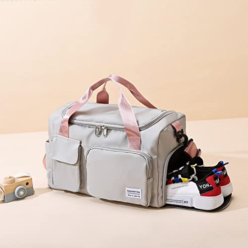Image of Small Gym Bag for Women, Travel Duffle Bag Carry On Weekender Bag with Shoe Compartment, 03#Grey, Gym Bag & Toiletry Bag, Gym Bag&toiletry Bag