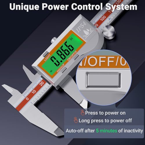 Preciva Outil de mesure de l'étrier numérique, Étalonneur numérique en acier inoxydable avec rétroéclairage LCD, Fonction d'arrêt automatique, IP54 Protection de la preuve Splash et conversion métrique de pouce 6 Inch/150 mm
