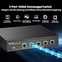 5 Port 10 Gigabit Unmanaged-Switch, 5x10G RJ45 Ethernet, unterstützt 1G/2,5G/5G/10G, 160 Gbit/s Bandbreite, Metall-Desktop-Binardat-Netzwerk-Switch, für Gaming, NAS, kleine Unternehmen, Plug & Play – Ansicht 2