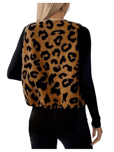 SHENHE Women's Leopard Print Sleeveless Button Down Jacket Lightweight Coat Outerwear Vests2