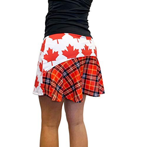 Canadian Flag Plaid Flutter Style Golf/Tennis Skort | Maple Leaf Running Skirt (Large) White