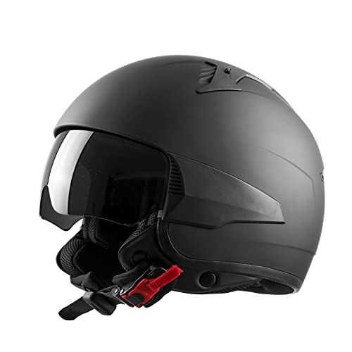 Westt Casco Jet Casco Moto Hombre Mujer Vintage con Visera Parasol, Casco Moto Jet Scooter, Casco de Moto, Negro Mate, Certificado ECE Dot
