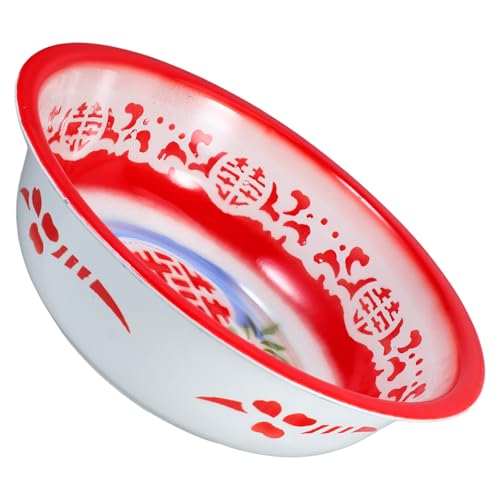 Gran Tazón Vintage de Esmalte Rojo Floral 36cm miniatura 1