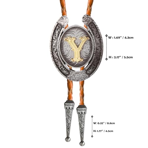 Image of Vintage Western Cowboy Monogram Initial Letter Bolo Tie for Men | Premium brown braided leather, adjustable sliding clasp, anti-tarnish alloy pendant, versatile A-Z western bolo tie