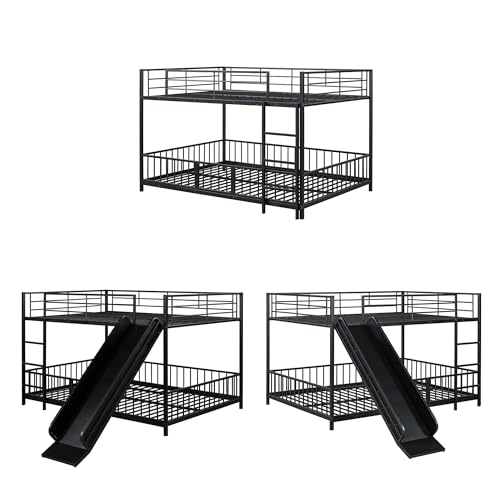 SOFTSEA Full Over Full Size Bunk Bed with Slide and Door, Metal Bunk Bed Frame with Safety Guardrail and Ladder for Kids, No Box Spring Needed, Easy Assembly, Black - Thumbnail 6