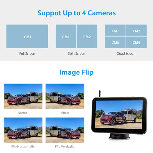 Image of 4 Magnetic Solar Wireless Backup Camera HD1080P 7 inch DVR Monitor, 3Mins No-Wire Installation, 9600mAh Solar Rechargeable Rearview RV Backup Cameras Wireless for Trailer RV Trucks, BL704