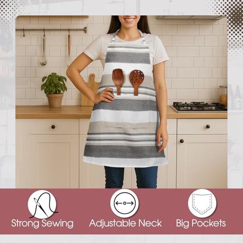 Image of Unisex Cooking Aprons | Waterproof Apron | Striped Design with 2 Front Pockets & Adjustable Neck Strap | Durable, Oil & Stain Resistant | Chef Apron for Cooking