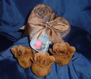 IGC Scented Rose Shaped Soaps in Heart Box - Brown (Set of 12) with Satin Ribbon & Thank You Card - Wedding Favors