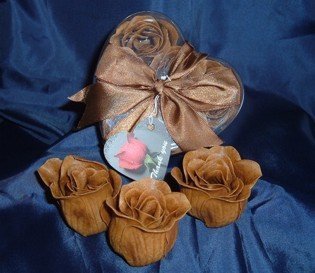 IGC Scented Rose Shaped Soaps in Heart Box - Brown (Set of 72) with Satin Ribbon & Thank You Card - Wedding Favors